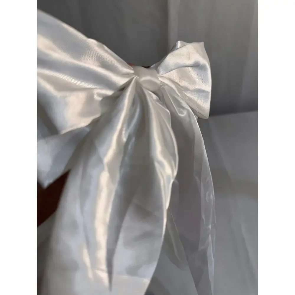 White Ribbon Bow Hair Clip Accessory